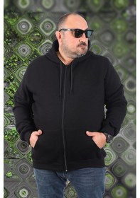 Resim Mocgrande Büyük Beden Unisex Kapüşonlu 3Ip Sweat 11701 Sıyah 