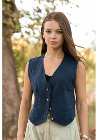 Resim Verdeblanco Düğme Detaylı Müslin Yelek Lacivert 