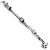 Resim Okyanus Silver Balta Tasarım Kalın Zincirli 925 Ayar Gümüş Püskül 