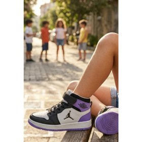 Resim In Step Eveji Mor Beyaz Çocuk Basketbol Ayakkabısı - Yüksek Bilekli Cırt Cırtlı Sneaker 