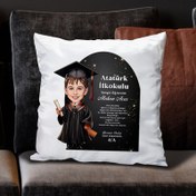 Resim Karikatürlü Erkek İlkokul Öğrencisi Mezuniyet Yastık 