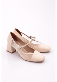 Resim Dgn 6802 Kadin Üstten Kemer Bağlamali Topuklu Ayakkabi Bej 