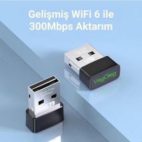 Resim Veggieg 300 Mbps Wifi 6 Çift Bant Kablosuz Alıcı Verici Nano Usb Adaptör 