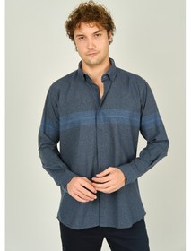 Resim Megaldi Erkek Slim Fit Blok Desenli Pamuklu Uzun Kol Gömlek 1200 İndigo Mavi İndigo Mavi İndigo 
