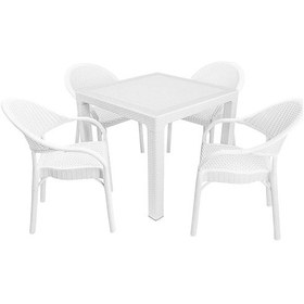 Resim Depootoptan Mandella Elit Rattan 90 x 90 CM Eylül Koltuk Camlı Masa Takımı Beyaz 