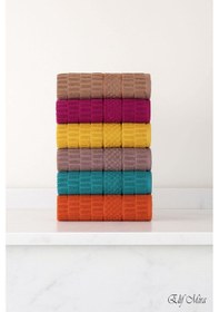 Resim 6 Lı El Yüz Renkli Havlu Seti %100 Pamuklu 50x90 Cm Velora Koleksiyon Turuncu 