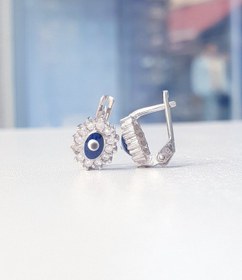 Resim Göz Şekilli Nazar Boncuğu Model Gümüş Çocuk Küpesi 