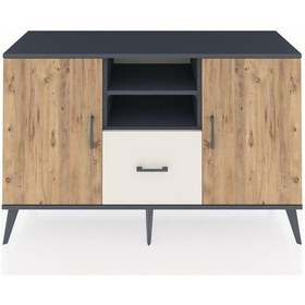 Resim Kronos Konsol 4 Raflı Tek Çekmeceli 2 Kapaklı 132x59x83 Antrasit-çam/aytaşı Çam/aytaşı 