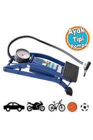 Resim NZB Ayak Tipi Hava Pompası Göstergeli Tekli Teker Araç Araba Bisiklet Motorsiklet Top Pompası 