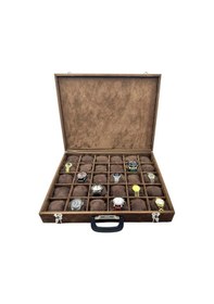 Resim Richbox Bond 30'lu Saat Çantası Alcantara Kahve Camsız 