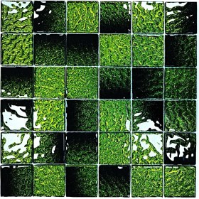 Resim Mutfak Tezgah Arası ve Iç Mekan Kaplama ve Dekorasyon Uygulamalarında Tüm Yüzeyler Için, 48X48MM. Siyah-Yeşil Sim Efekti. 30X30CM. Fileli Kristal Mozaik. 