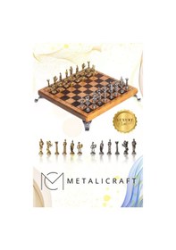 Resim Mc102 Satranç Takımı 25x25cm - Bizans Figürlü Metal Taşlar Gerçek Ağaç Tahta El Yapımı Hediyel 