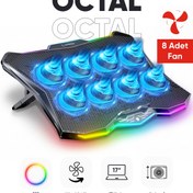 Resim Rampage RC16 Octal 8 Fanlı Rgb Işıklı 14 - 17.3 inç 10 Rgb Modlu Notebook Soğutucu Stand Laptop Soğutucu 