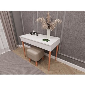 Resim Asra Trend %100 Mdflam Aynalı Makyaj Masası Mam-01 Beyaz Beyaz 