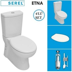 Resim Serel Etna Duvara Sıfır Klozet + Rezervuar + İç Takım + Anemon Pp Yavaş Kapanan Kapak 4'lü Set Beyaz 