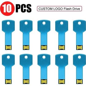 Resim 10 Adet/grup Kişiselleştirilmiş Logo Usb 2.0 Anahtar Şekli Metal Bellek U Sopa Blue2 2.0 2gb Diğer 