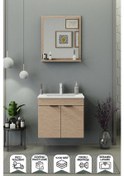 Resim Biani Fix Arya 65 Cm Banyo Dolabı,Seramik Lavabolu, Aynalı,Lavabo Dahil,Mdf,Aybe Bej 
