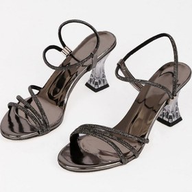 Resim Kadın Platin Taş Detaylı Şeffaf Topuklu Abiye Ayakkabı 