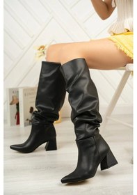 Resim İdimilla Syt-2002 Siyah Körüklü Kalın Topuklu Günlük Bayan Çizme Çok Renkli 