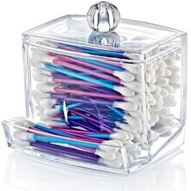 Resim Flosoft Pamuklu Kulak Çubuğu Organizeri, Kulak Pamukluğu Kutusu Düzenleyici Şeffaf 