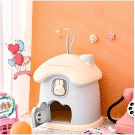 Resim Kumbara Sevimli Tavşan Bacalı Ev Kumbara Kapaklı Mavi 