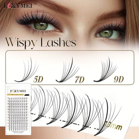 Resim 12 Sıra Wispy Premade Fan Kirpikler C/D Kıvrım 5D 7D 9D Spike Uzatma Kirpikleri 8-15mm Yüksek Kalite Lash Kümeleri İthal Malzemeler Promade Hacimli Yumuşak Doğal Sahte Kirpikler 