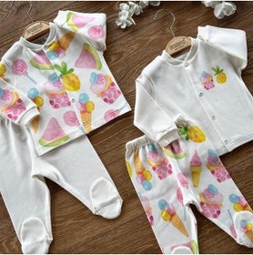 Resim PATSAN Organik Pamuk 4'lü Bebek Alt Üst Patikli Pijama Takım Cupcake 