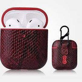 Resim Microcase Airpods Kulaklık ve Şarj Ünitesi için Yılan Derisi Desenli Kılıf - KIRMIZI 