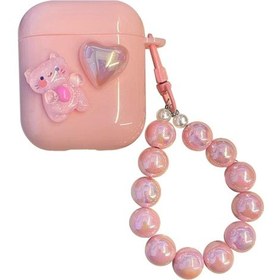 Resim Microsonic Apple Uyumlu AirPods 1. Nesil / 2. Nesil Kılıf Pembe Askılı Kedi Ve Kalp 
