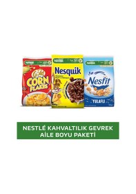 Resim Nestle Kahvaltılık Gevrek Paketi: Nesquık Kakaolu 700g + Nesfıt Sade 700g + Gold Cornflakes 650g 
