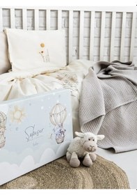 Resim Little Sheep Nakışlı Bebek Nevresim Seti, %100 Pamuk Kumaş Organik Pamuk Örtlülü Bebek Nevresimi Bej 