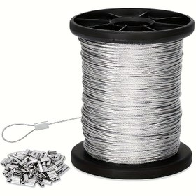 Resim 10m/33ft veya 30m/100ft 304 Paslanmaz Çelik Halat - 1.0mm/0.4in Çap, 7X7 İplikli ve Çift Boru Kılıflı Alüminyum Kaplamalı, Pas Dirençli, Ağır Hizmet Tipi Dış Mekan Asma ve Çamaşır İpi 