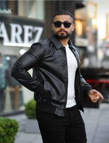Resim Erkek Polo Yakalı Mevsimlik Astarlı Süet Ceket Siyah Deri 