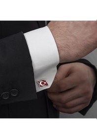 Resim Türk Bayrağı Mineli Gümüş Kol Düğmesi 