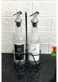 Resim 2'li Şeffaf Cam 375 Ml Demir Stantlı Yağdanlık Akıtmaz Damlatmaz 