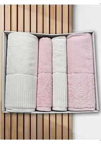 Resim Sevgi Hamam Takımı 4 Parça Krem - Pudra Çok Renkli 