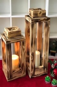 Resim Ahşap Dekoratif Fener 2'li 