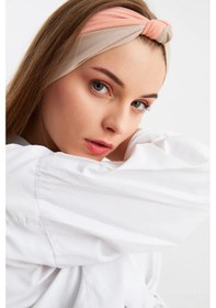 Resim Kadın Fenomen Style Pamuklu Penye, Kaymaz, Yumuşak, Esnek, Saç Bandı Bandana - Tek Ebat / Bej-somon Bej-somon 