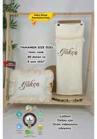Resim Gros Shop Müslin Yeni Doğan 4katlı Organik %100pamuk Kişiye Özgü Nakışlı Hastane Çıkış Seti Papatya Model-8 Ekru-1 
