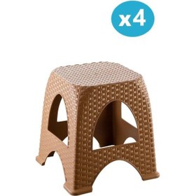 Resim Omnipazar Sy-4667 Plastik Hasır Tabure Küçük Boy 4'lü Set Kahverengi 