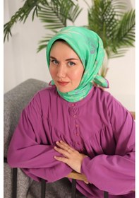 Resim Silk Home Yeşil Pembe Desenli Tivil İpek Eşarp 11433-31 Çok Renkli 