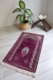 Resim Çeyizlik Astarlı Lüks Seccade Hediyelik S1019 Siyah Mürdüm 