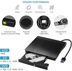 Resim USB 3.0 Harici Optik Sürücü - CD/DVD Okuyucu & Yazıcı (Windows/Mac Uyumlu) 