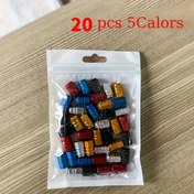 Resim 5 renkli kırmızı, mavi, siyah, altın, gümüş, metal malzemeden yapılmış dayanıklı lastik kapakları içeren bir set 10/20 alüminyum alaşım araba ve bisiklet valf kapakları, evrensel boyutlu lastikler, valfler ve adaptörler için uygun 