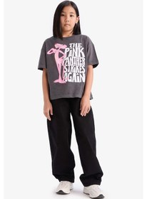 Resim DeFacto Kız Çocuk Pink Panther Oversize Geniş Kalıp Bisiklet Yaka Kısa Kollu Tişört D8826A825SPAR15 Antrasit 