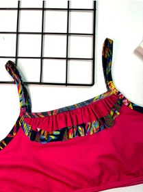 Resim cacobutik kız çocuk hawaii yaprak baskılı bikini takım fuşya 