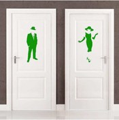 Resim cnpromosyon Ladies And Gentlemen Wc Silüeti Kapı Dekoratif Duvar Sticker, Çıkartma Yeşil 