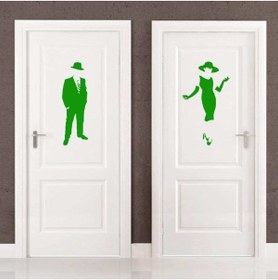 Resim cnpromosyon Ladies And Gentlemen Wc Silüeti Kapı Dekoratif Duvar Sticker, Çıkartma Yeşil 