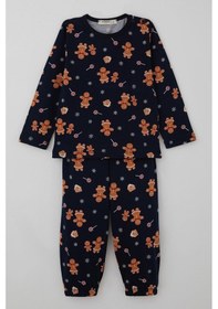 Resim Breeze Erkek Bebek Pijama Takımı Yılbaşı Temalı Kurabiye Adam Desenli 9 Ay-3 Yaş, Lacivert Lacivert 