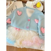 Resim Kadınlar için Sonbahar Kardigan Kazak - Gençler için Yumuşak Mavi Örgü Üst, Sonbahar ve İlkbahar için Mükemmel, Şık V-Yaka Üstü ile Pembe Düğmeler, Sonbahar Giyim | Eğlenceli Tasarım | Rahat Uygunluk, Çocuk Giyim 